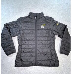 Core 365 Puffer Jacket Women Medium Black Excellent EY Logo WarmLogik Quilted